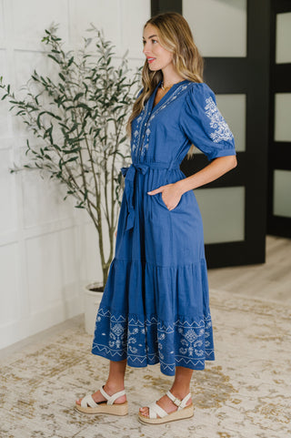 Delicate Devotion Puff Sleeve Dress in Blue-Dresses-Ave Shops-Motis & Co Boutique, Women's Fashion Boutique in Carthage, Missouri