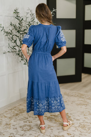 Delicate Devotion Puff Sleeve Dress in Blue-Dresses-Ave Shops-Motis & Co Boutique, Women's Fashion Boutique in Carthage, Missouri