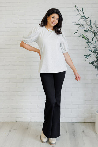 Diamonds and Pearls Puff Sleeve Top in Light Grey-Short Sleeves-Ave Shops-Motis & Co Boutique, Women's Fashion Boutique in Carthage, Missouri