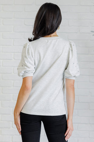 Diamonds and Pearls Puff Sleeve Top in Light Grey-Short Sleeves-Ave Shops-Motis & Co Boutique, Women's Fashion Boutique in Carthage, Missouri