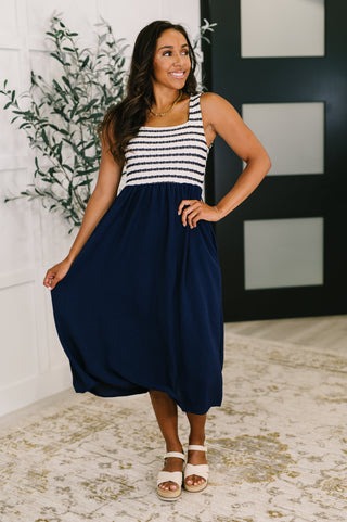 Dockside Darling Midi Dress in Navy-Dresses-Ave Shops-Motis & Co Boutique, Women's Fashion Boutique in Carthage, Missouri