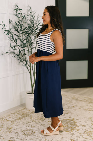 Dockside Darling Midi Dress in Navy-Dresses-Ave Shops-Motis & Co Boutique, Women's Fashion Boutique in Carthage, Missouri