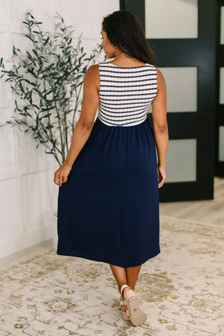 Dockside Darling Midi Dress in Navy-Dresses-Ave Shops-Motis & Co Boutique, Women's Fashion Boutique in Carthage, Missouri