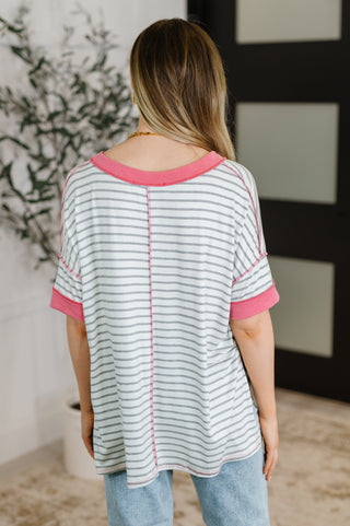 Dressed to Chill V-Neck Top in Heather/Grey/Ivory/Pink-T-shirt-Ave Shops-Motis & Co Boutique, Women's Fashion Boutique in Carthage, Missouri