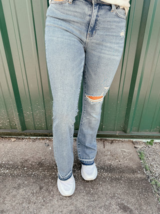 Judy Blue Sam Bootcut Destroyed Knee Boot Cut Jeans-Jeans-Judy Blue-Motis & Co Boutique, Women's Fashion Boutique in Carthage, Missouri