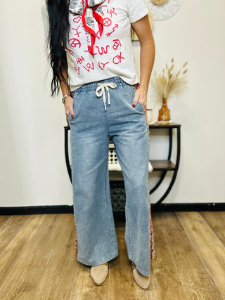 Arlo Denim Leopard Stripe Wide Leg Pants-Pants-Jodiful-Motis & Co Boutique, Women's Fashion Boutique in Carthage, Missouri