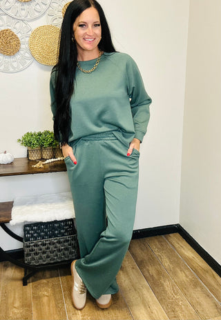Scuba Crewneck Wide Leg Set Clover-Sets-Zenana-Motis & Co Boutique, Women's Fashion Boutique in Carthage, Missouri