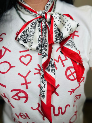 Rudy Red Double Paisley Twilly Scarf-Scarf-Western Elite-Motis & Co Boutique, Women's Fashion Boutique in Carthage, Missouri