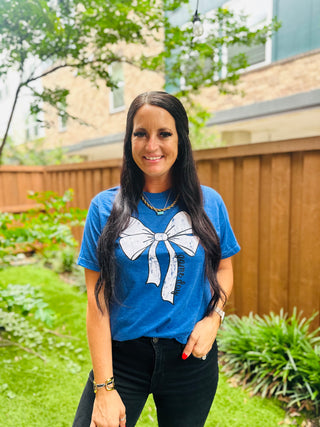 Game Day Blue Bow Graphic Tee-Graphic Tees-P&PD-Motis & Co Boutique, Women's Fashion Boutique in Carthage, Missouri