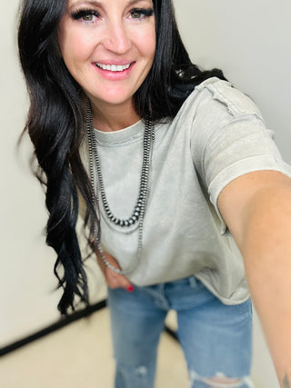 Anita Acid Wash Tan Tee-Short Sleeves-Zenana-Motis & Co Boutique, Women's Fashion Boutique in Carthage, Missouri