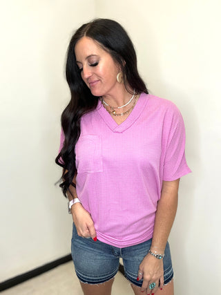 Bree Casual V Neck Casual Top Magenta-Short Sleeves-Andree-Motis & Co Boutique, Women's Fashion Boutique in Carthage, Missouri