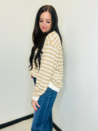 Relaxed Striped long sleeve pullover in Taupe - Jenn-Pullovers-HYFVE-Motis & Co Boutique, Women's Fashion Boutique in Carthage, Missouri