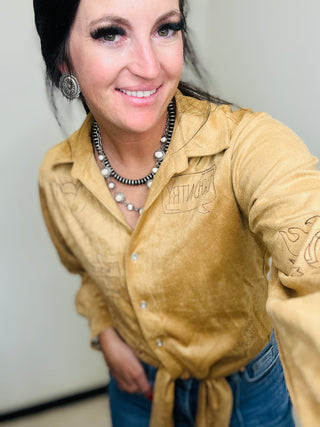Sawyer Suede Western Embroidered Shirt-Tops-Blue B-Motis & Co Boutique, Women's Fashion Boutique in Carthage, Missouri