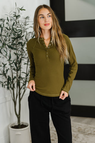 Effortless Edge Knit Henley Top in Camo Green-Long Sleeves-Ave Shops-Motis & Co Boutique, Women's Fashion Boutique in Carthage, Missouri