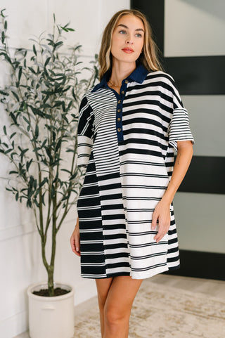 Everlasting Love Striped Collared Dress in Black and Navy-Dresses-Ave Shops-Motis & Co Boutique, Women's Fashion Boutique in Carthage, Missouri