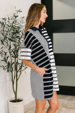 Everlasting Love Striped Collared Dress in Black and Navy-Dresses-Ave Shops-Motis & Co Boutique, Women's Fashion Boutique in Carthage, Missouri