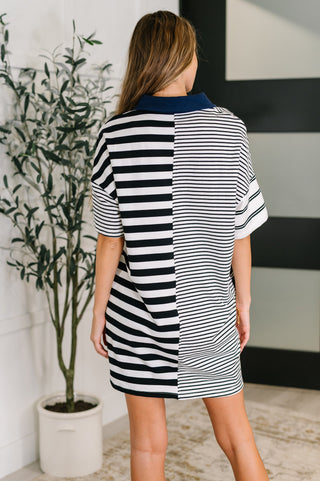 Everlasting Love Striped Collared Dress in Black and Navy-Dresses-Ave Shops-Motis & Co Boutique, Women's Fashion Boutique in Carthage, Missouri