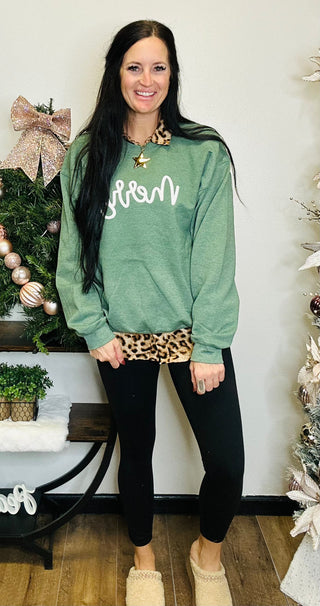 Merry Heather Green Graphic Pullover-graphic Sweatshirt-La Mousey-Motis & Co Boutique, Women's Fashion Boutique in Carthage, Missouri