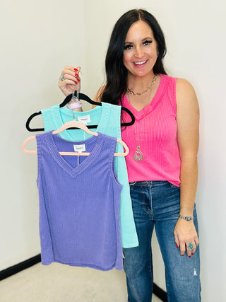 Remi Ribbed V Neck TankTeal-sleeveless-Andree-Motis & Co Boutique, Women's Fashion Boutique in Carthage, Missouri
