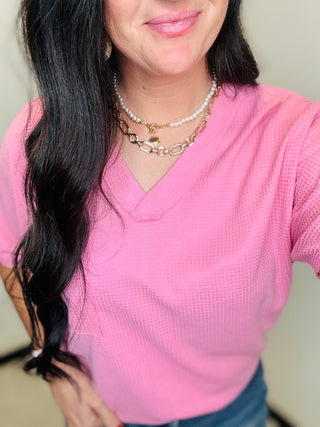 Bree Casual V Neck Casual Top Pink-Short Sleeves-Andree-Motis & Co Boutique, Women's Fashion Boutique in Carthage, Missouri