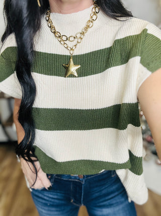 Lainey Olive Stripe Short Sleeve Sweater-Short Sleeves-Jodifl-Motis & Co Boutique, Women's Fashion Boutique in Carthage, Missouri