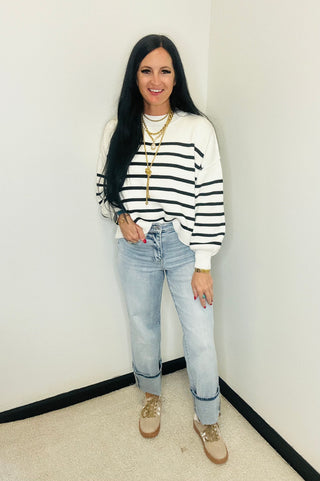 Striped Long Sleeve Ivory Sweater - Laura-Sweaters-Zenana-Motis & Co Boutique, Women's Fashion Boutique in Carthage, Missouri