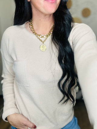 Jayla Long Sleeve Waffle Top in Oatmeal-Long Sleeves-staccato-Motis & Co Boutique, Women's Fashion Boutique in Carthage, Missouri