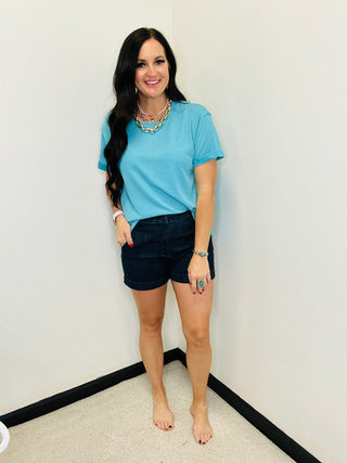 Thelma Thermal Short Sleeve Casual Top Teal-Short Sleeves-Andree-Motis & Co Boutique, Women's Fashion Boutique in Carthage, Missouri