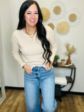 Jayla Long Sleeve Waffle Top in Oatmeal-Long Sleeves-staccato-Motis & Co Boutique, Women's Fashion Boutique in Carthage, Missouri