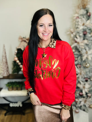 Merry Gold Foil Red Pullover-graphic Sweatshirt-P&PD-Motis & Co Boutique, Women's Fashion Boutique in Carthage, Missouri