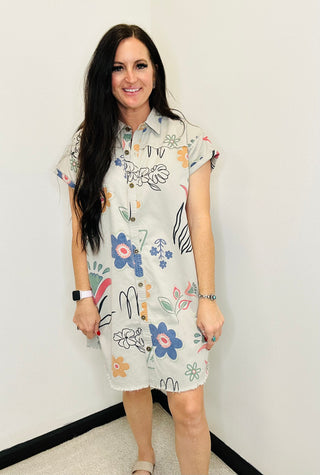 Layla Bobo Floral Twill Shirt Dress-Dresses-EASEL-Motis & Co Boutique, Women's Fashion Boutique in Carthage, Missouri