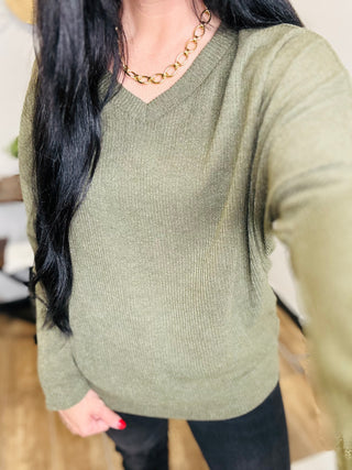 Long Sleeve Brushed Ribbed Top in Olive - Regina-Long Sleeves-Dear Scarlett-Motis & Co Boutique, Women's Fashion Boutique in Carthage, Missouri