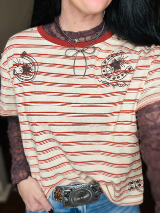 Lena Lucky Cowboy Striped Boxy Tee-Short Sleeves-Taelynn-Motis & Co Boutique, Women's Fashion Boutique in Carthage, Missouri
