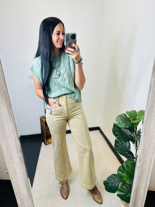 Sleeveless Cable Knit Sweater Vest in Sage - Luna-Sweaters-HYFVE-Motis & Co Boutique, Women's Fashion Boutique in Carthage, Missouri