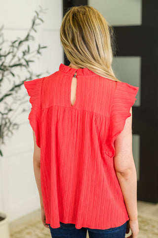 Float This Way Flutter Sleeve Blouse in Coral-Blouses-Ave Shops-Motis & Co Boutique, Women's Fashion Boutique in Carthage, Missouri