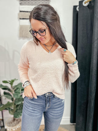 Fluffy Yarn Knit Blush Sweater-Sweaters-staccato-Motis & Co Boutique, Women's Fashion Boutique in Carthage, Missouri