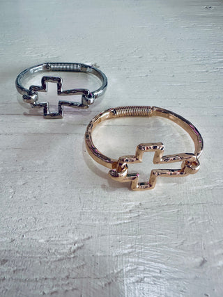 Hammered Cross Spring Bracelet-Bracelets-Motis & CO-Motis & Co Boutique, Women's Fashion Boutique in Carthage, Missouri