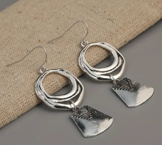 Geo Boho Silver Dangle Earrings-Earrings-Motis & CO-Motis & Co Boutique, Women's Fashion Boutique in Carthage, Missouri