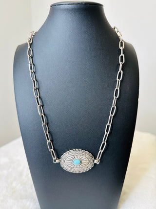 Toronto Oval Concho Paperclip Necklace-Necklaces-Western Elite-Motis & Co Boutique, Women's Fashion Boutique in Carthage, Missouri