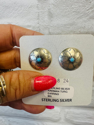 Sterling Silver Kingman Turquoise Stud Earrings-Earrings-Motis & CO-Motis & Co Boutique, Women's Fashion Boutique in Carthage, Missouri