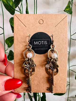 Gold Key Charm Dangle Earrings-Earrings-Lost & Found-Motis & Co Boutique, Women's Fashion Boutique in Carthage, Missouri