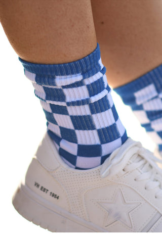 Checkered Game Day Crew Socks-Accessories-Blue B-Motis & Co Boutique, Women's Fashion Boutique in Carthage, Missouri