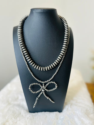 Cowboy Pearl Silver Bow Necklace-Necklaces-Western Elite-Motis & Co Boutique, Women's Fashion Boutique in Carthage, Missouri