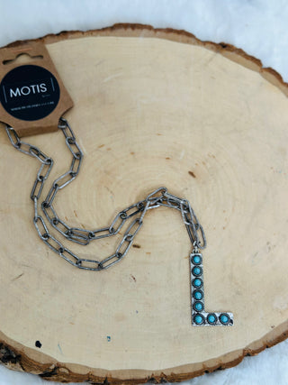 Turquoise Initial Necklace-Necklaces-Western Elite-Motis & Co Boutique, Women's Fashion Boutique in Carthage, Missouri