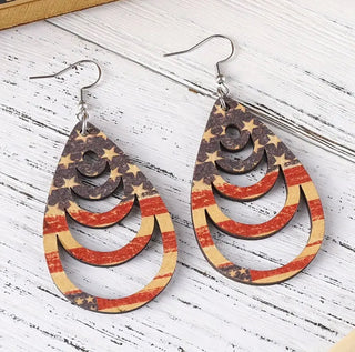 Retro America Wooden Dangle Earrings-Earrings-Motis & CO-Motis & Co Boutique, Women's Fashion Boutique in Carthage, Missouri