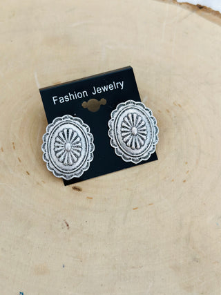Silver Concho Earrings-Earrings-Western Elite-Motis & Co Boutique, Women's Fashion Boutique in Carthage, Missouri