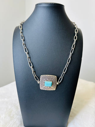 Toronto Square Concho Paperclip Necklace-Necklaces-Western Elite-Motis & Co Boutique, Women's Fashion Boutique in Carthage, Missouri