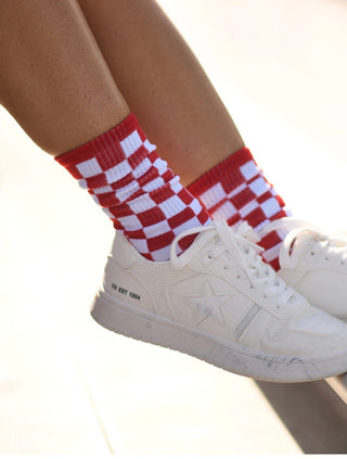Checkered Game Day Crew Socks-Accessories-Blue B-Motis & Co Boutique, Women's Fashion Boutique in Carthage, Missouri