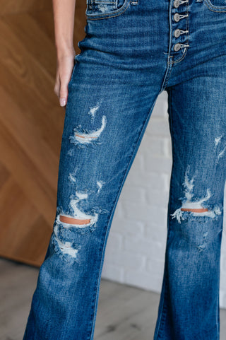 Judy Blue Gabriella Mid Rise Distressed Button Fly Flare-Jeans-Ave Shops-Motis & Co Boutique, Women's Fashion Boutique in Carthage, Missouri