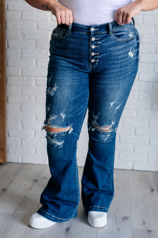 Judy Blue Gabriella Mid Rise Distressed Button Fly Flare-Jeans-Ave Shops-Motis & Co Boutique, Women's Fashion Boutique in Carthage, Missouri